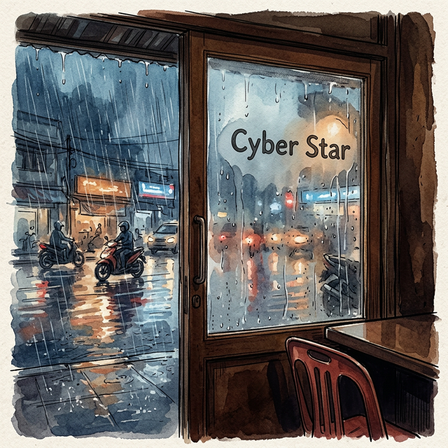 Hujan deras di depan warnet Bintang Lima